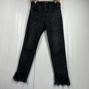 ZARA Women’s Black Distressed Cropped Jeans Size 2 Skinny Ankle Denim Pants